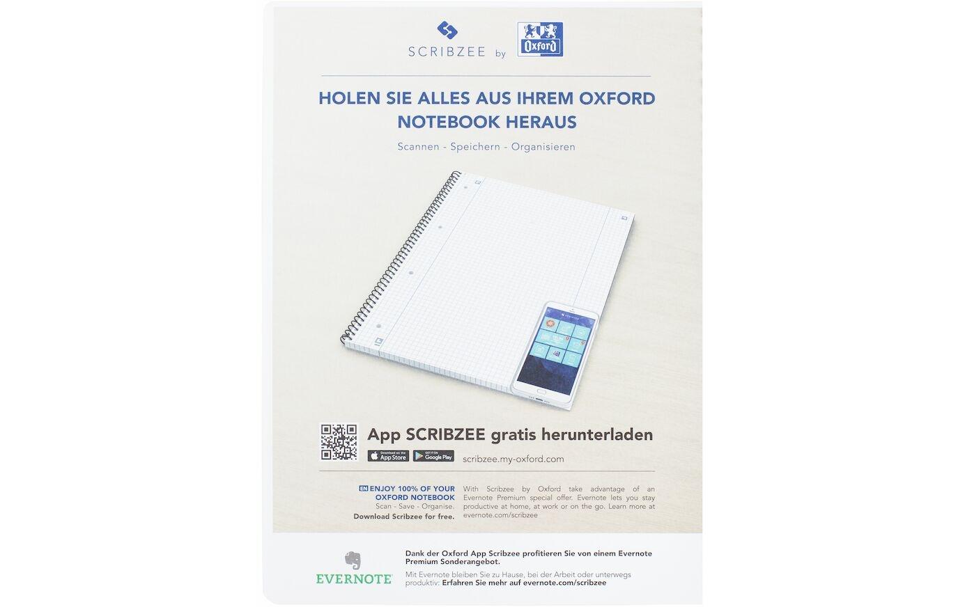 Elba Collegeblock A4+, kariert, Spiralbindung, Karton, 80 Blatt, 4-fach gelocht, perforiert, 90 g/m² – blau