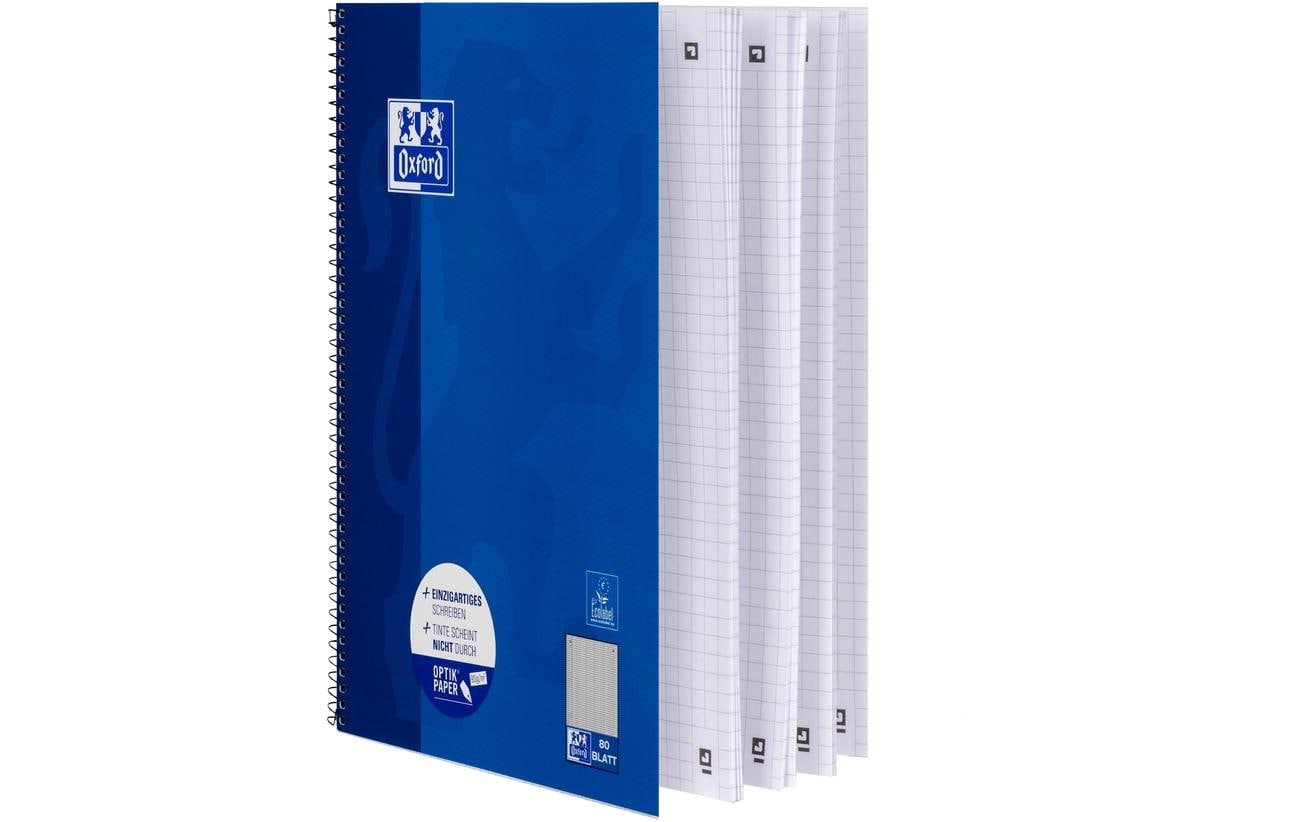 Elba Collegeblock A4+, kariert, Spiralbindung, Karton, 80 Blatt, 4-fach gelocht, perforiert, 90 g/m² – blau