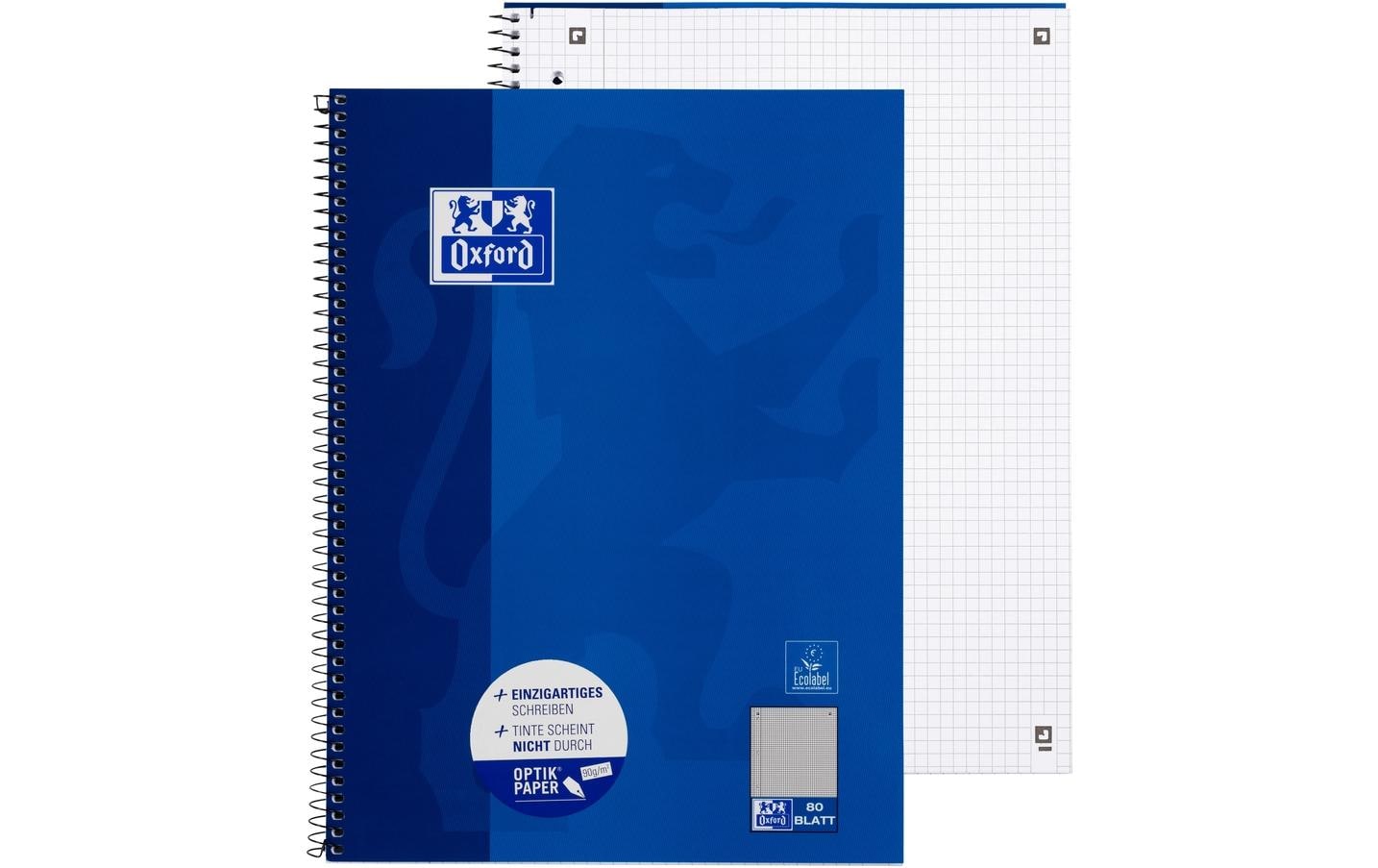 Elba Collegeblock A4+, kariert, Spiralbindung, Karton, 80 Blatt, 4-fach gelocht, perforiert, 90 g/m² – blau