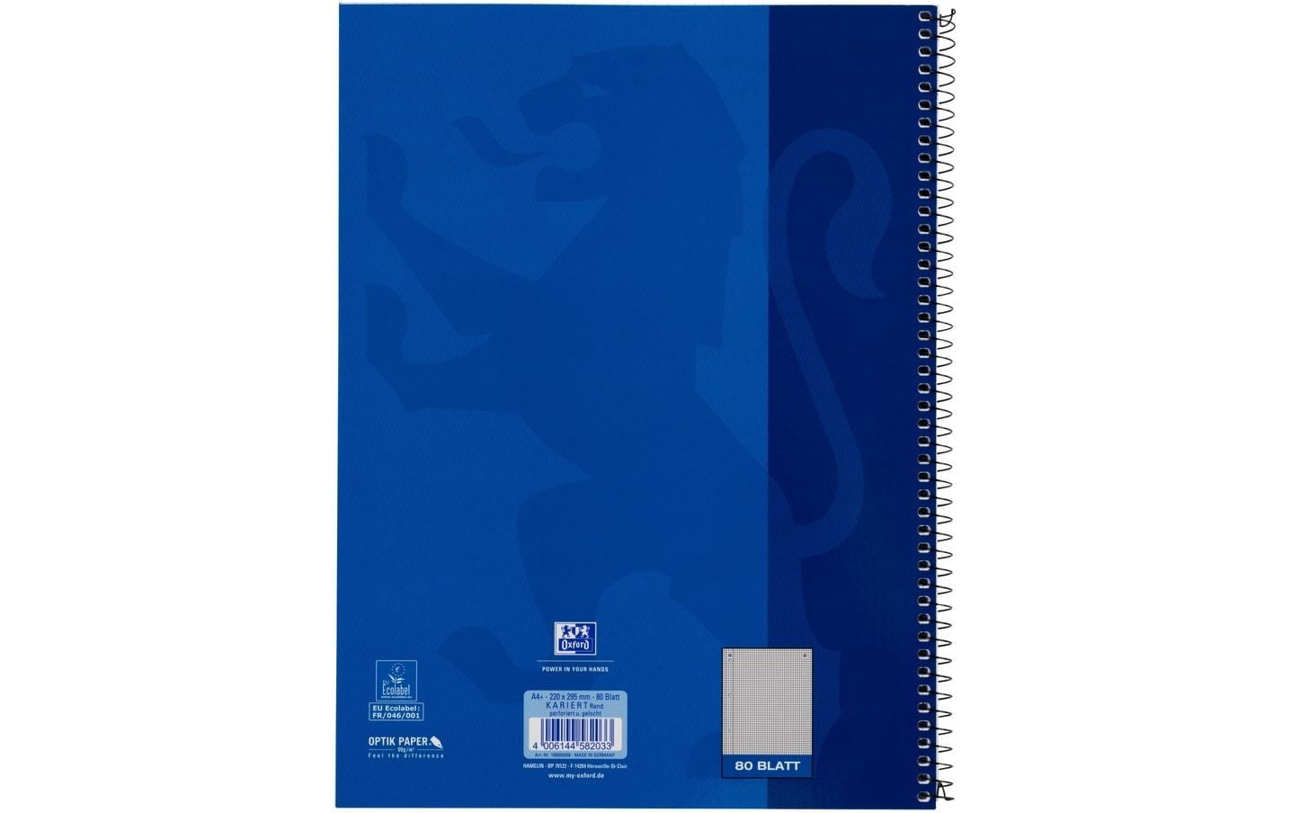 Elba Collegeblock A4+, kariert, Spiralbindung, Karton, 80 Blatt, 4-fach gelocht, perforiert, 90 g/m² – blau