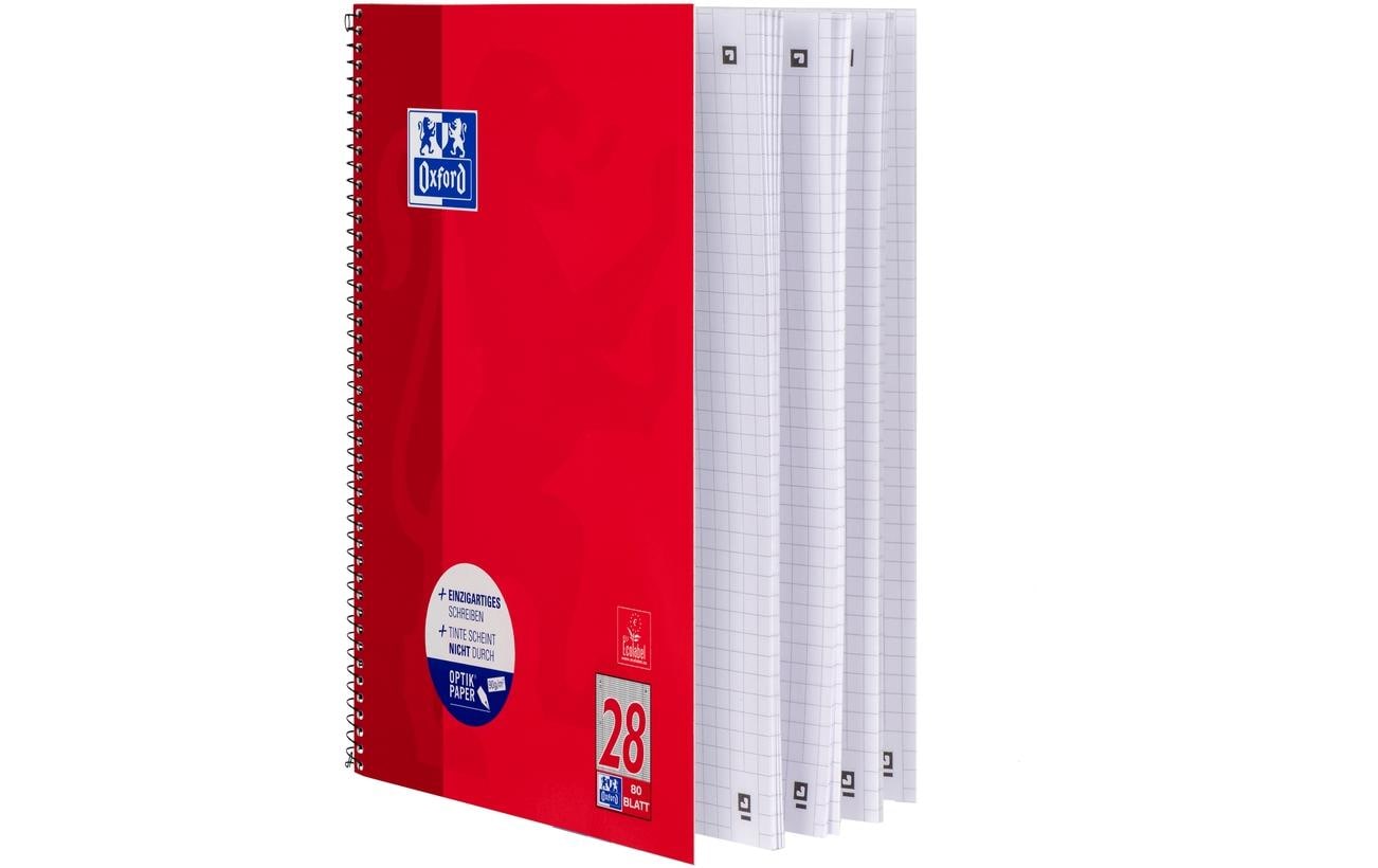 Oxford Collegeblock – A4 – kariert – 80 Blatt – 90 g/m² – Softcover, 4-fach gelocht, mikroperforiert, rot