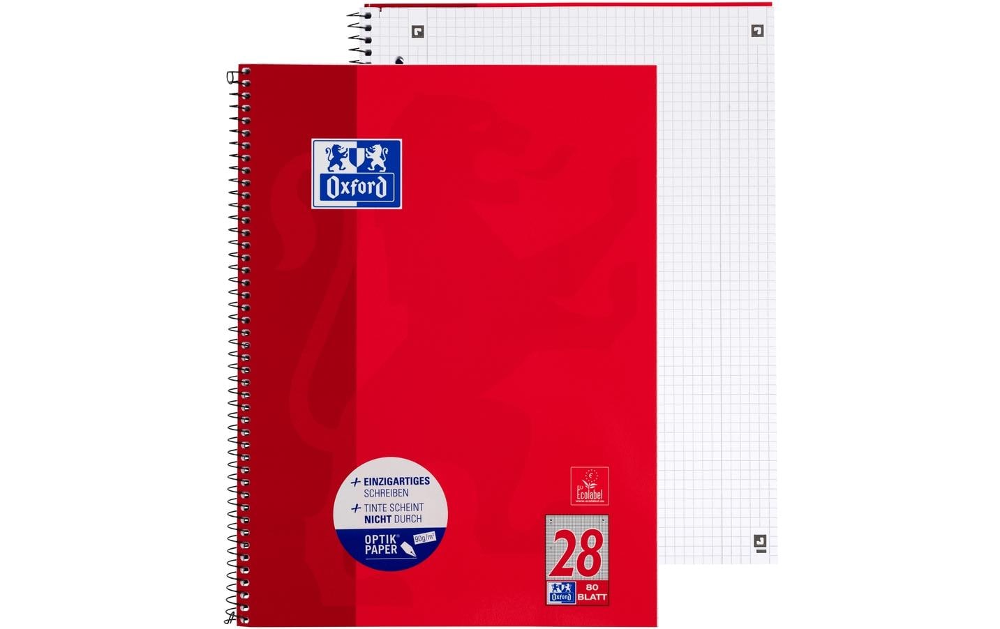 Oxford Collegeblock – A4 – kariert – 80 Blatt – 90 g/m² – Softcover, 4-fach gelocht, mikroperforiert, rot