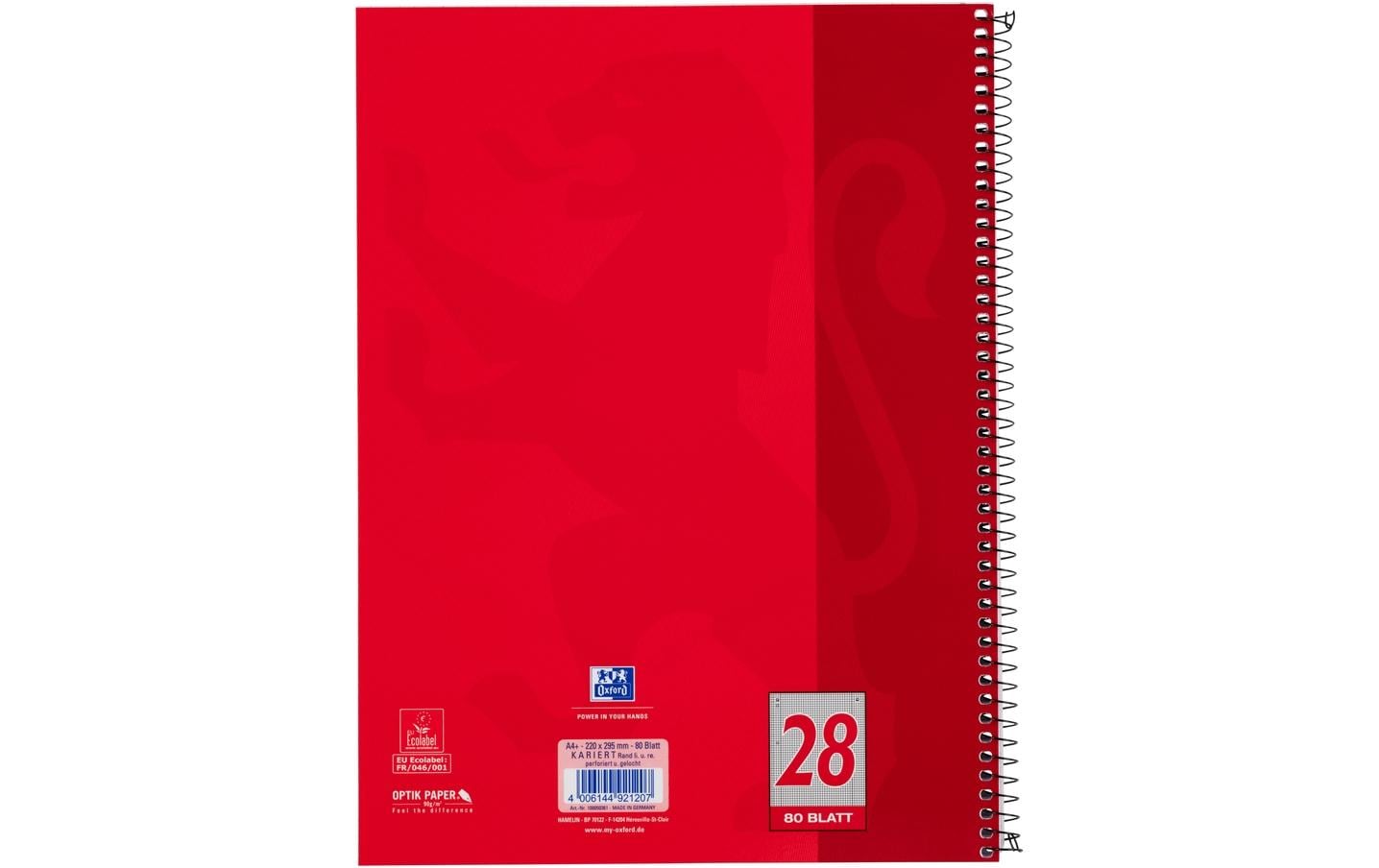 Oxford Collegeblock – A4 – kariert – 80 Blatt – 90 g/m² – Softcover, 4-fach gelocht, mikroperforiert, rot