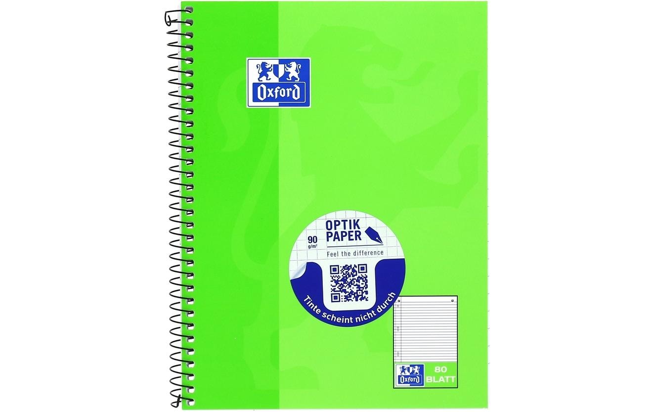 Elba Collegeblock, liniert, Spiralbindung, Karton, 80 Blatt, 6-fach gelocht, perforiert, 90 g/m² – hellgrün