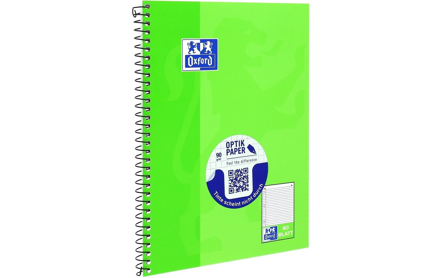 Elba Collegeblock, liniert, Spiralbindung, Karton, 80 Blatt, 6-fach gelocht, perforiert, 90 g/m² – hellgrün