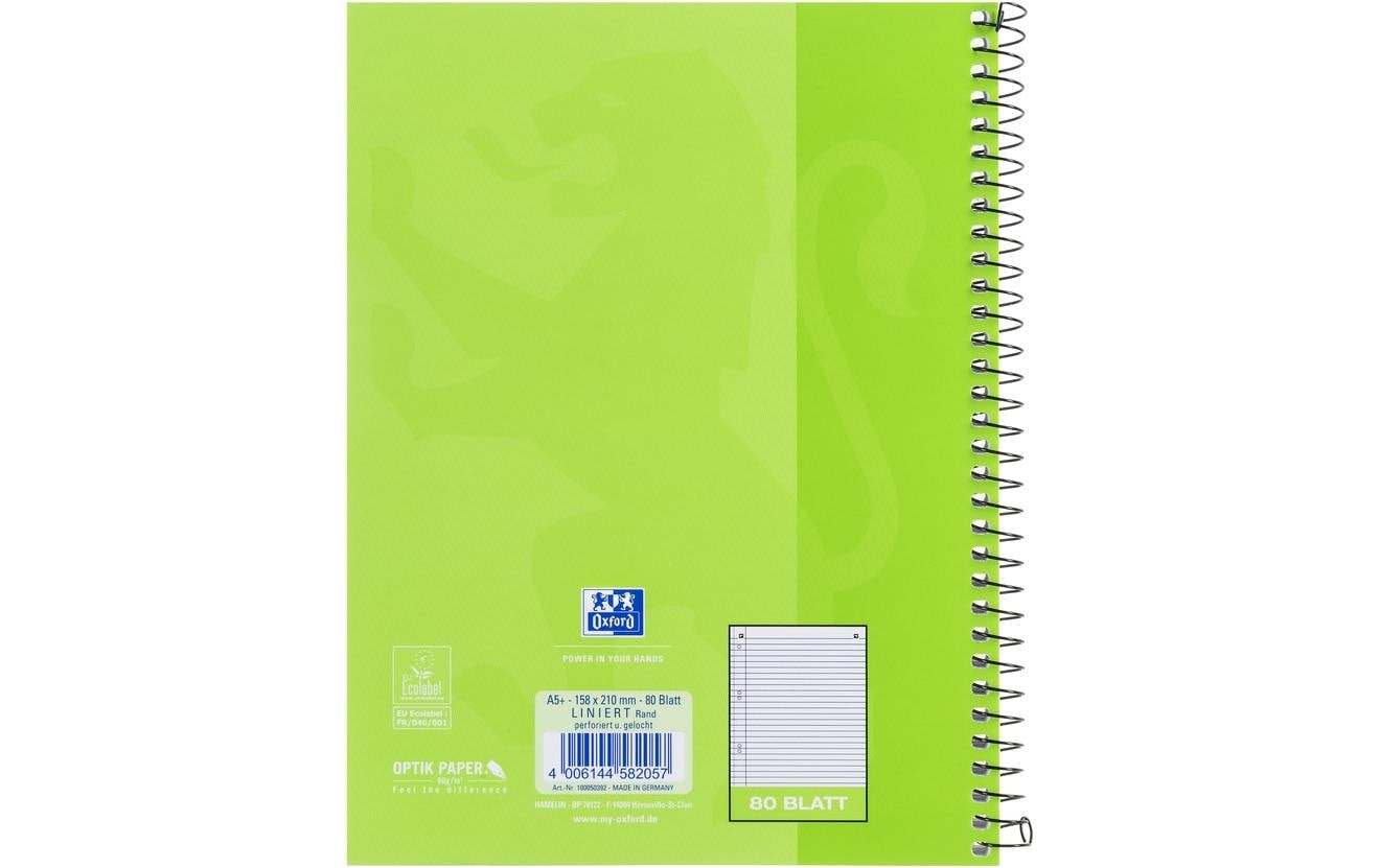 Elba Collegeblock, liniert, Spiralbindung, Karton, 80 Blatt, 6-fach gelocht, perforiert, 90 g/m² – hellgrün
