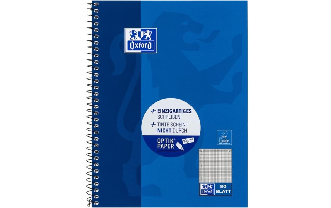 Elba Collegeblock A5+, kariert 5 mm, Spiralbindung, Karton, 80 Blatt, mikroperforiert, 90 g/m² – blau