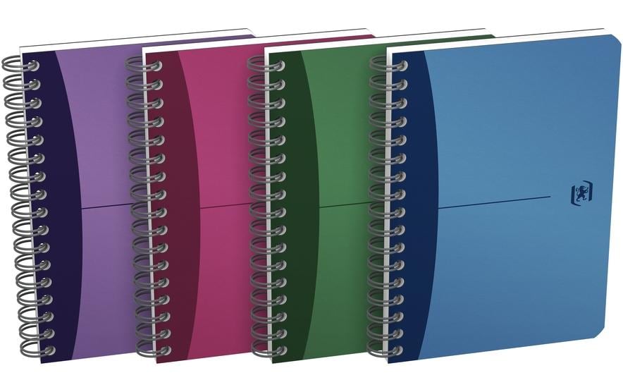 Elba Collegeblock A6, kariert, Spiralbindung, 90 Blatt, 90 g/m² – farbig sortiert (blau, grün, rot, lila)
