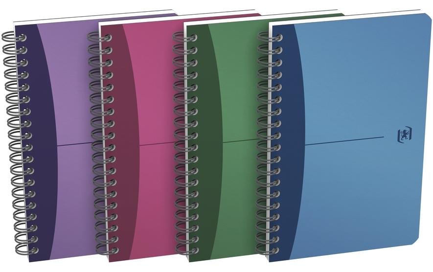 Elba Collegeblock Urban Mix, Spiralbindung, 90 Blatt, 90 g/m² – farbig sortiert (blau, grün, rot, lila)