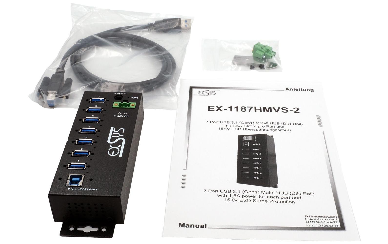 EXSYS EX-1187HMVS-2 USB-Hub – USB-B, 7× USB-A