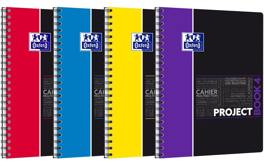 Elba Collegeblock, 4-fach gelocht, perforiert, 90 g/m² – sortiert (gelb, violett, blau, rot) für SCRIBZEE App
