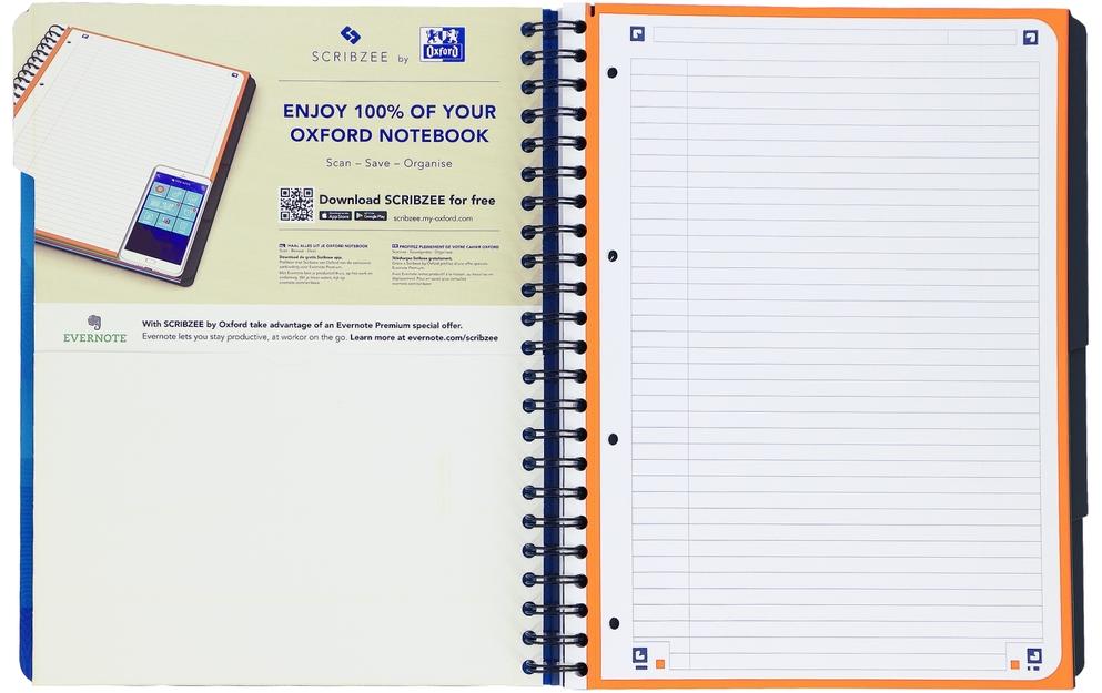 Oxford Notizblock – A4 – 120 Blatt – Softcover, 4-fach gelocht, 3 Trennblätter, Dokumententasche – Blau