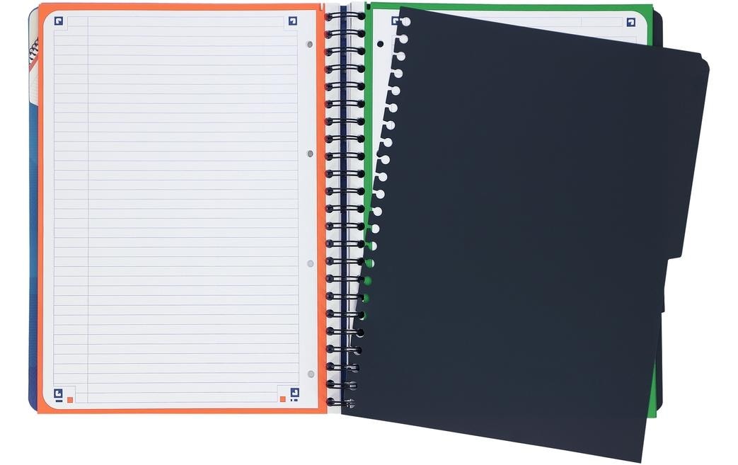 Oxford Notizblock – A4 – 120 Blatt – Softcover, 4-fach gelocht, 3 Trennblätter, Dokumententasche – Blau