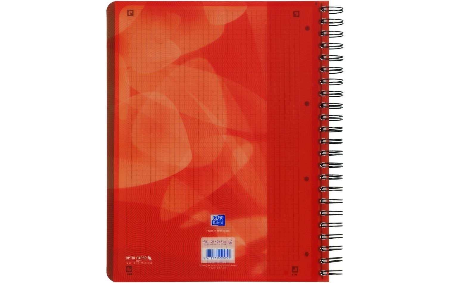 Oxford Collegeblock, A4+, kariert, Spiralbindung, 120 Blatt – rot, für SCRIBZEE App