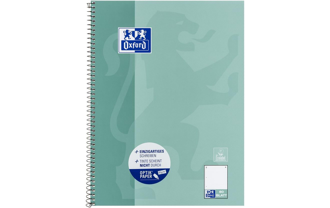 Oxford Collegeblock – 220 × 295 mm – Hardcover, mikroperforiert, Ausreisshilfe, blau/grün, EU Ecolabel