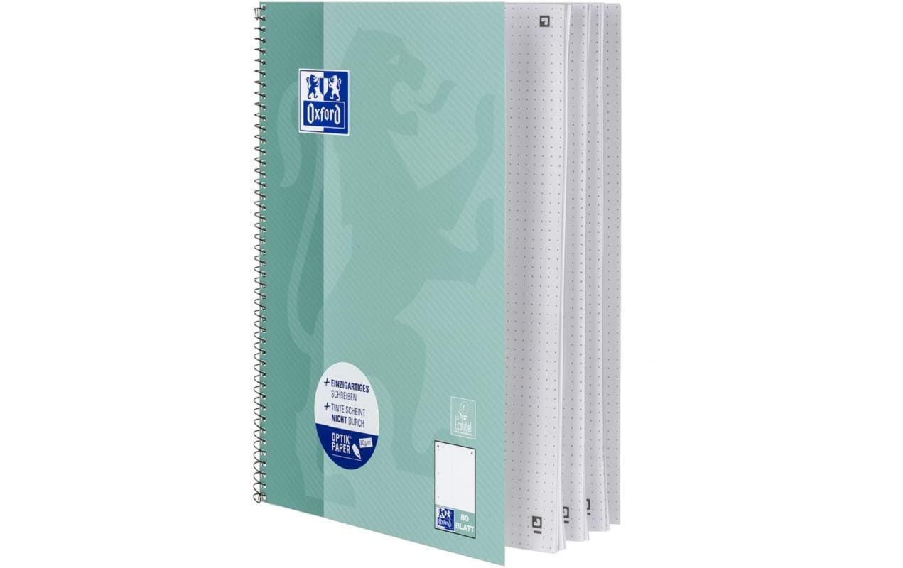 Oxford Collegeblock – 220 × 295 mm – Hardcover, mikroperforiert, Ausreisshilfe, blau/grün, EU Ecolabel