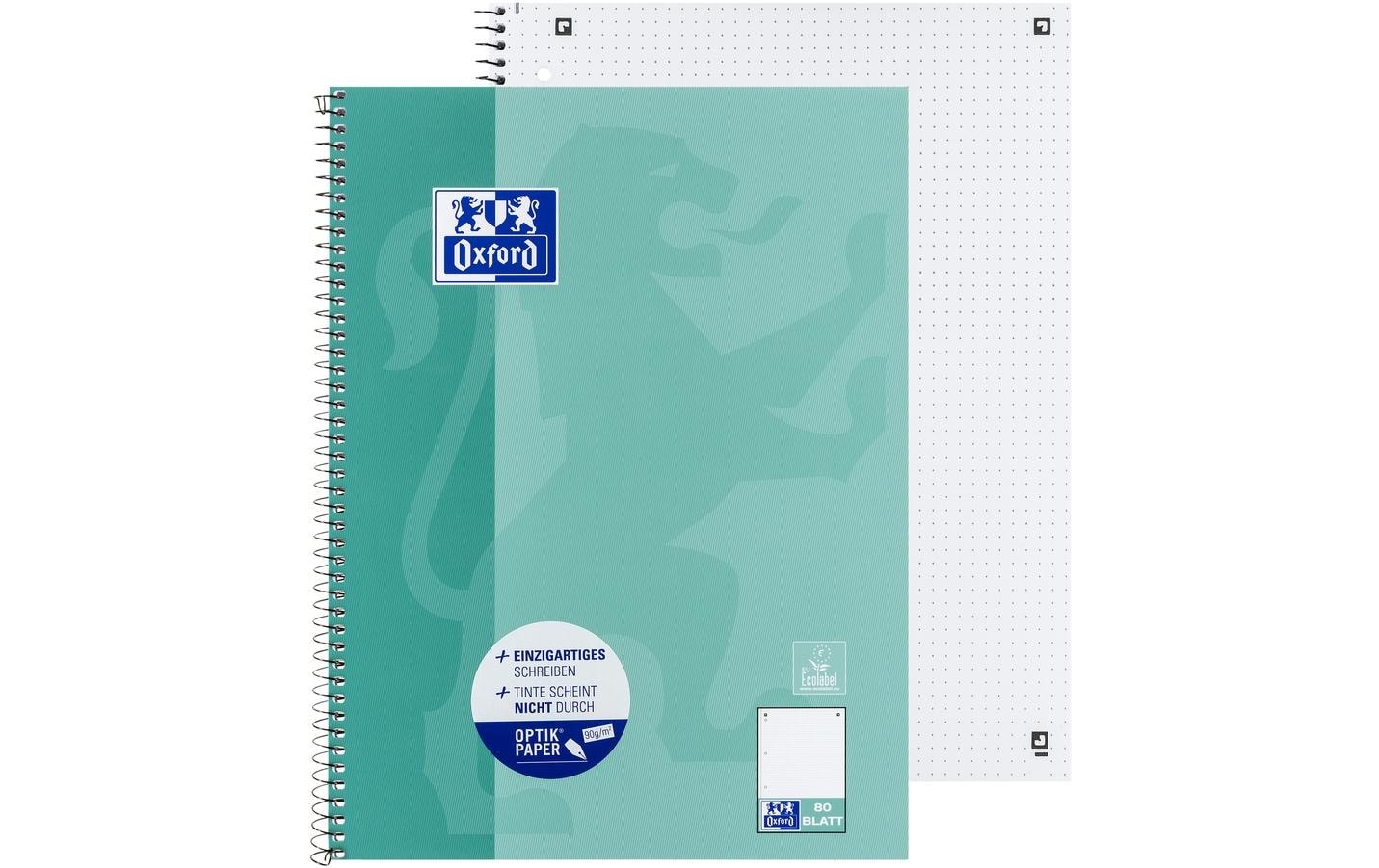 Oxford Collegeblock – 220 × 295 mm – Hardcover, mikroperforiert, Ausreisshilfe, blau/grün, EU Ecolabel