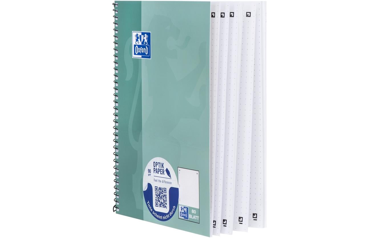 Oxford Collegeblock – A5+ – 90 g/m² – Spiralbindung, mikroperforiert, Ausreisshilfe, Mint, EU Ecolabel