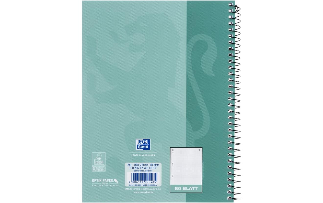 Oxford Collegeblock – A5+ – 90 g/m² – Spiralbindung, mikroperforiert, Ausreisshilfe, Mint, EU Ecolabel
