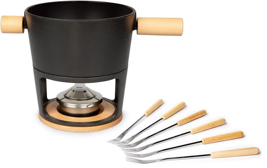 Stöckli Käsefondue-Set 9-teilig, für 6 Personen – mit Pastenbrenner, Gusseisen 21 cm/3,2 l, für Rechaud