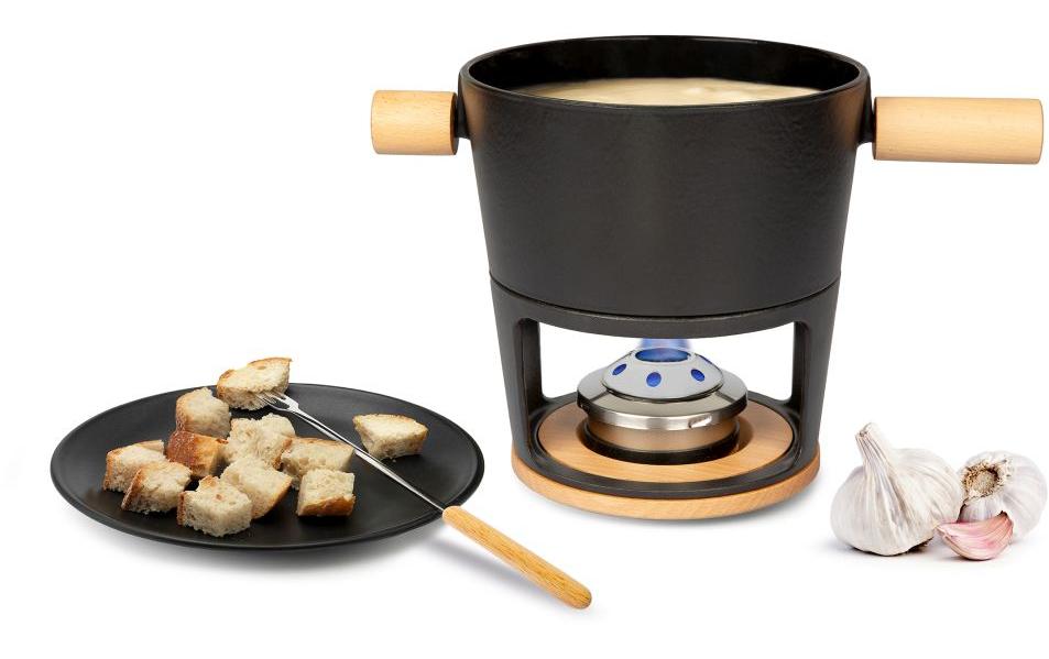 Stöckli Käsefondue-Set 9-teilig, für 6 Personen – mit Pastenbrenner, Gusseisen 21 cm/3,2 l, für Rechaud