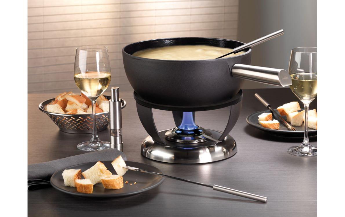 Stöckli Bellavista Inox – Rechaud Ø 20 × 12,5 cm, Edelstahl, Silber/Schwarz, mit Pastenbrenner