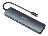 Sandberg 136-43 Dockingstation – USB-C, 1× DP, 2× HDMI, 2× USB-A, 1× USB-C, 100 W PD, Fast Ethernet