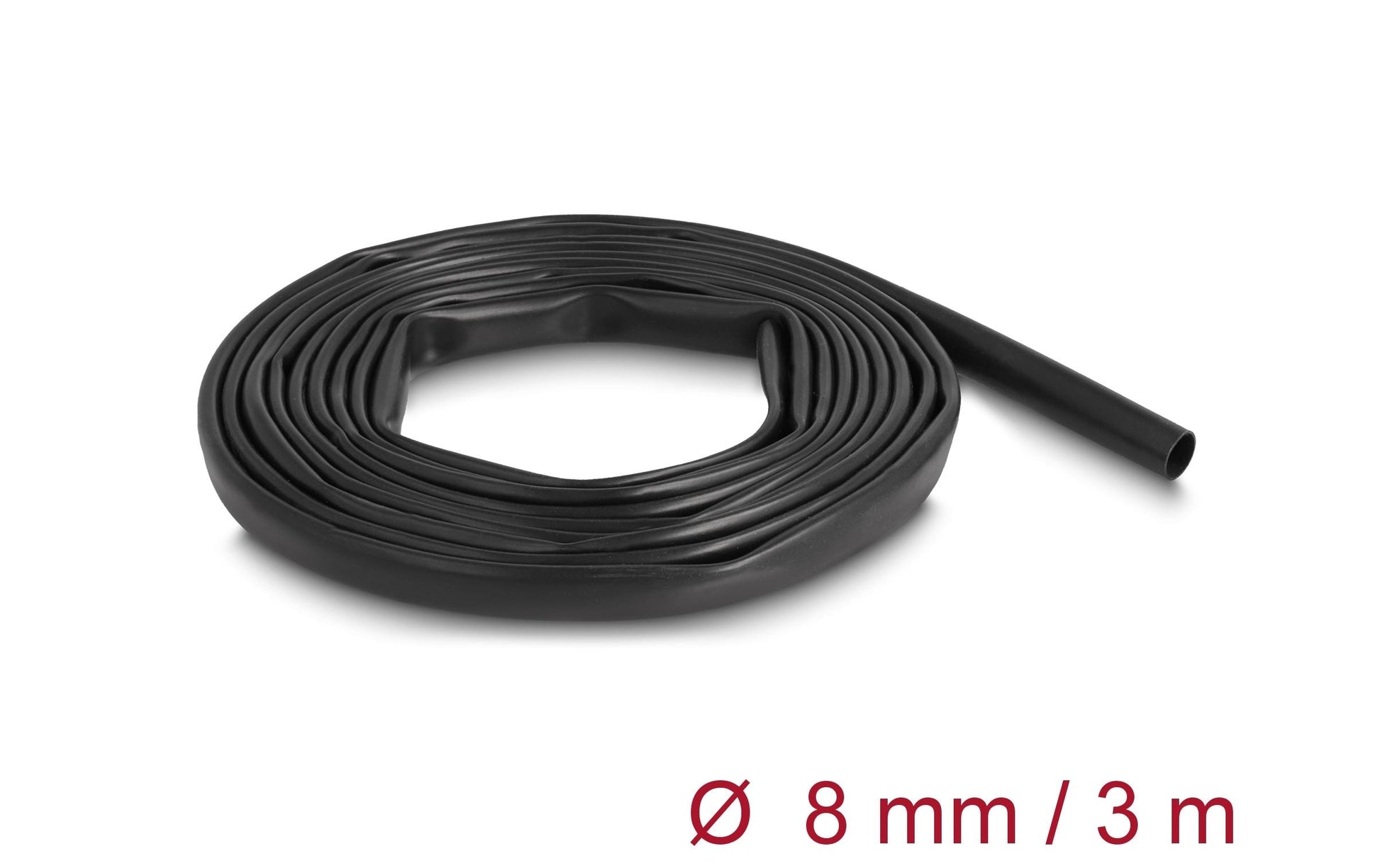 DeLOCK Kabelschlauch Ø 8 mm × 3 m, PVC, elastisch, VW-1 – schwarz