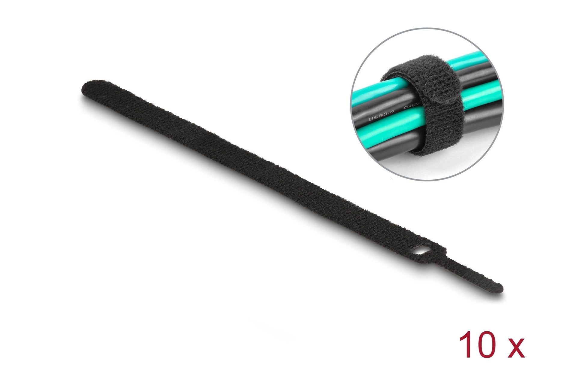 DeLOCK Klett-Kabelbinder 200 × 12 mm, schwarz, 10 Stk.