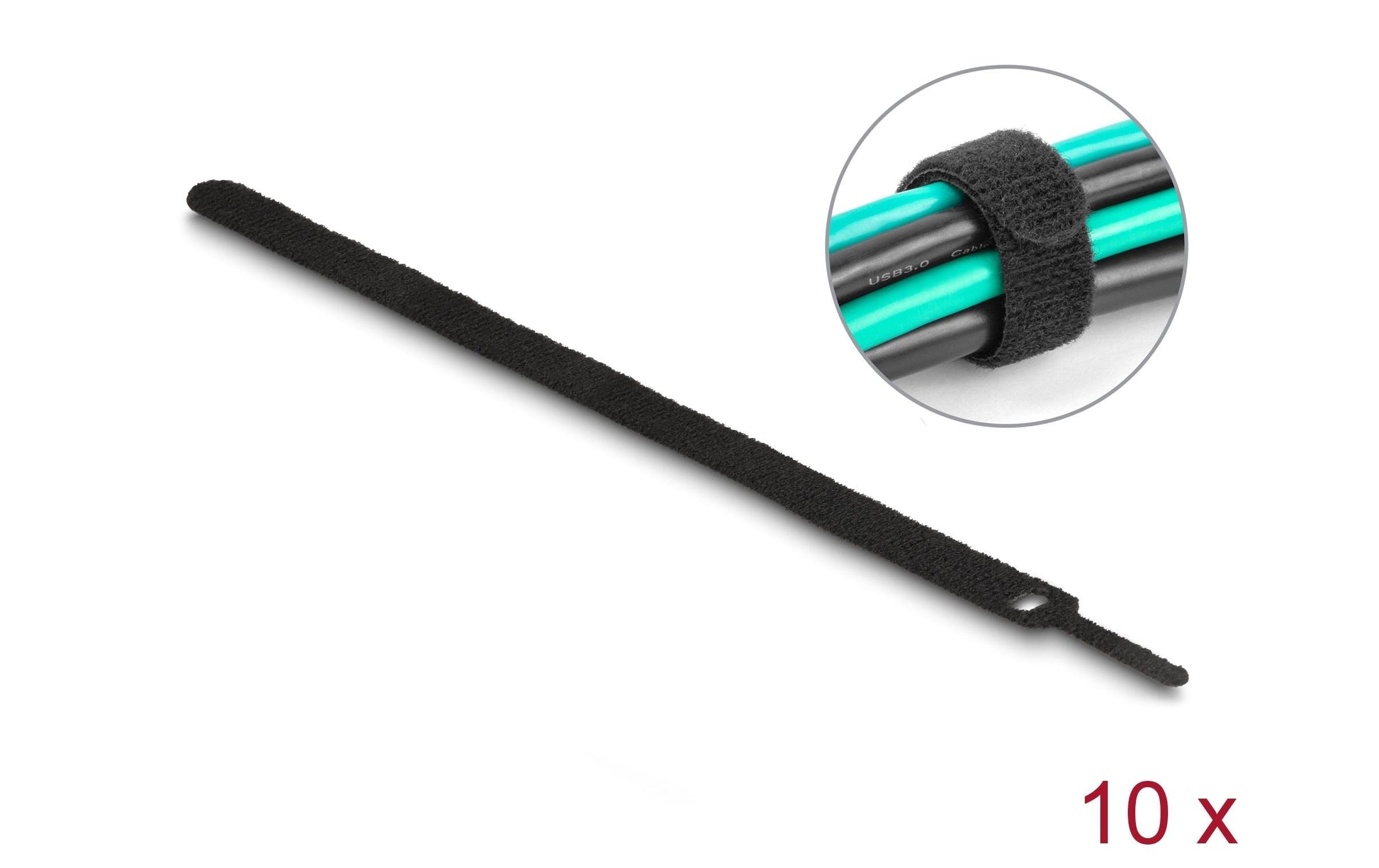 DeLOCK Klettkabelbinder, 12 mm × 0,3 m, Schwarz, 10 Stück