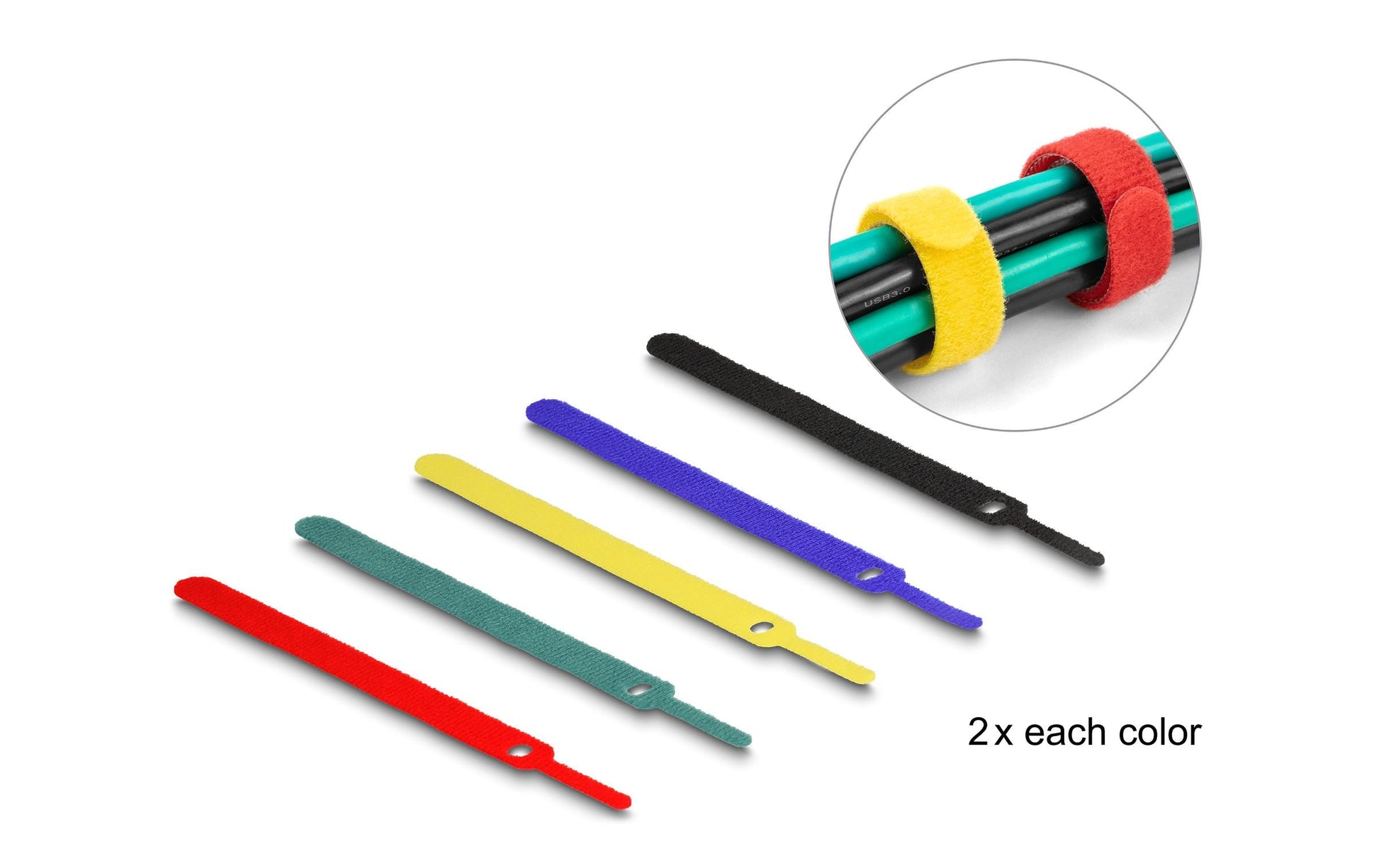DeLOCK Klettkabelbinder, 12×150 mm, 10er-Pack, mehrfarbig