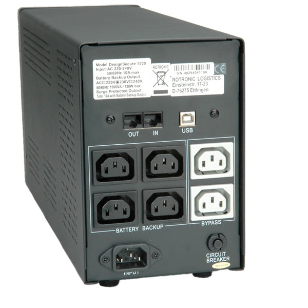 ROLINE DesignSecure 1200 USV 1,2 kVA/720 W Line-Interaktiv – Tower – C13×4, Eingang IEC C14
