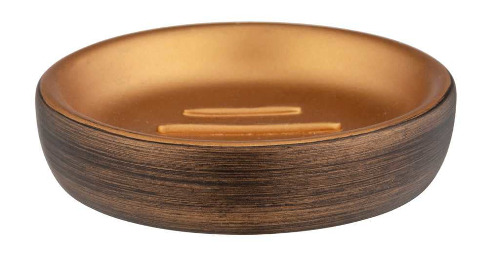 WENKO Seifenschale Palena – Ø10,5×2,5 cm, Kunststein/Polyresin, Bronze