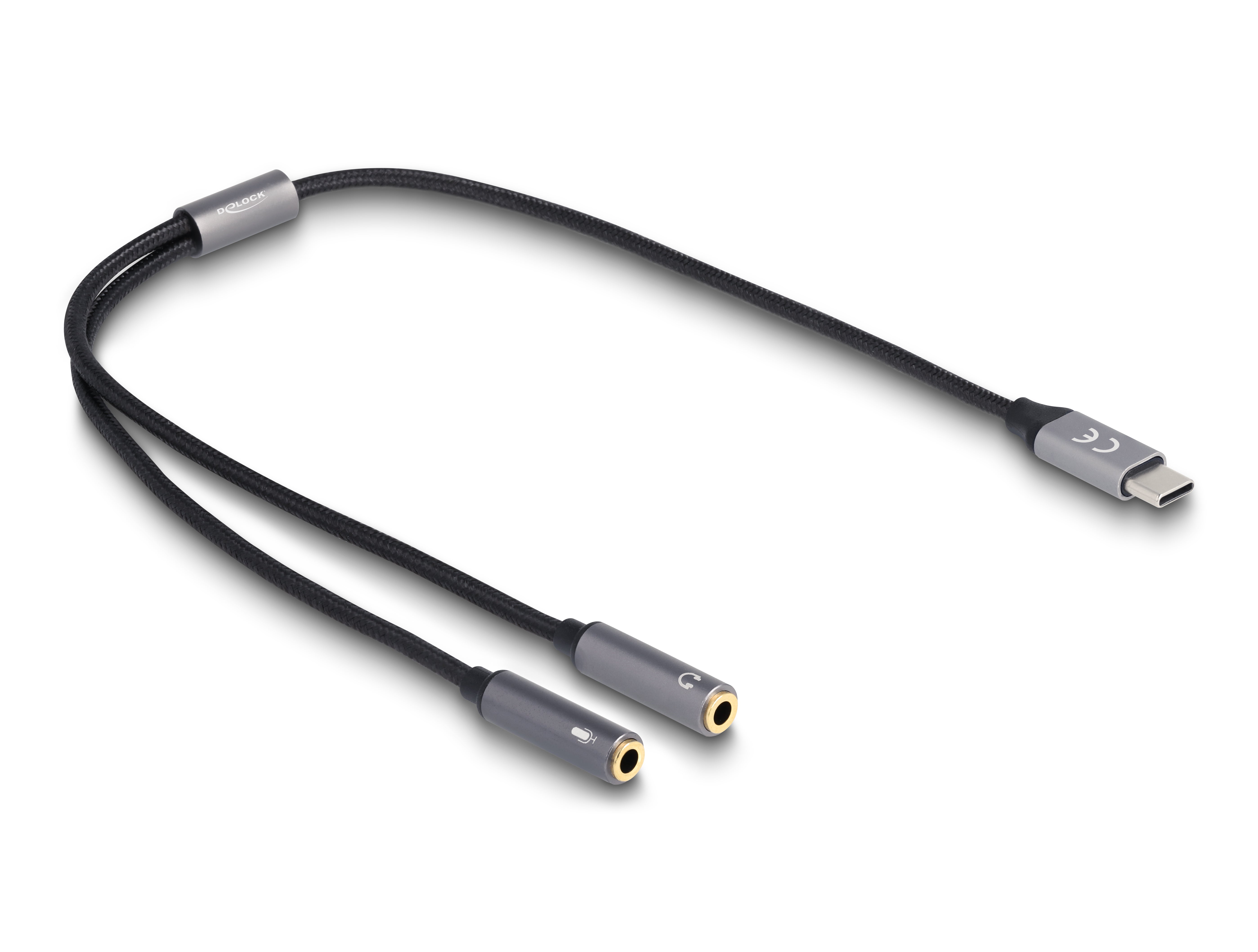 DeLOCK USB-C zu 2× 3,5 mm Klinkenbuchse Adapter – DAC 24 Bit / 96 kHz, 0,4 m, für USB-C-Geräte
