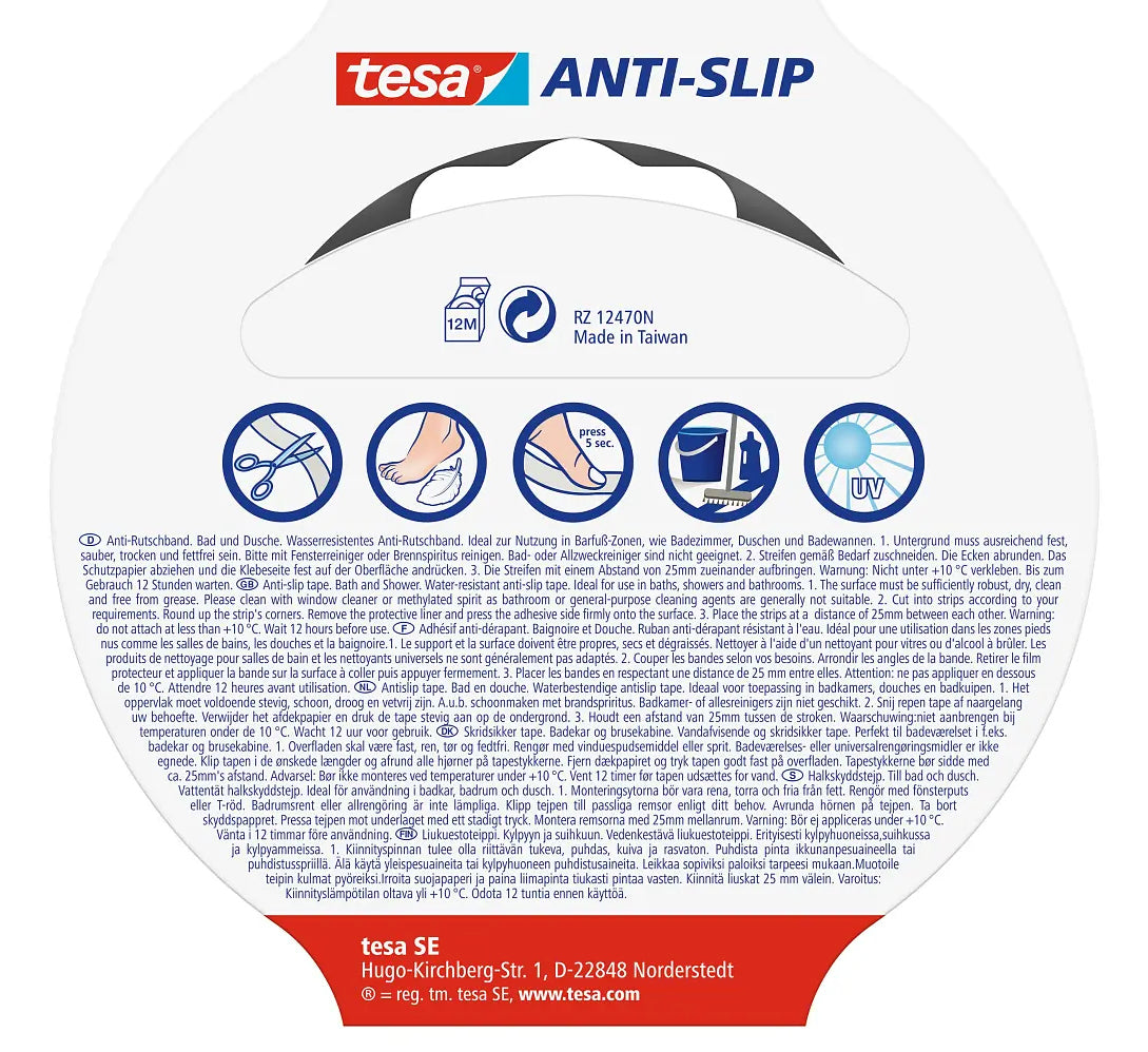 TESA Antirutsch-Badestreifen – 2,5×500 cm, PVC, Transparent