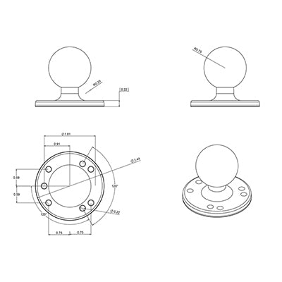 RAM Mounts RAM-202U – Montagezubehör (Ball C-Grösse 1,5"/2,5" rund), Schwarz
