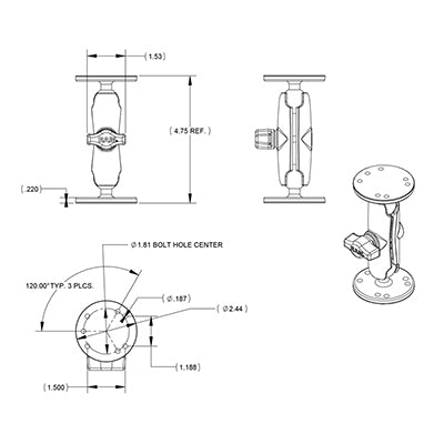 RAM Mounts RAM-B-101U Tablet-Tischhalterung – Schwarz
