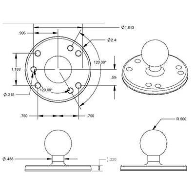 RAM Mounts RAM-B-202U 2,44" DIA. – VESA-Adapterplatte – 1" Kugel – Schwarz