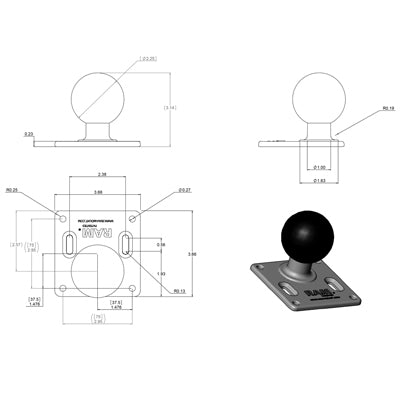 RAM Mounts RAM-D-2461U – VESA-Adapterplatte – VESA 75×75 mm – drehbar – Schwarz