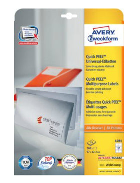 Avery Druckeretiketten, 97 mm × 42,3 mm, weiss, Papier, permanent, 360 Etiketten (30 Blatt)