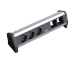 Bachmann DESK 1 Tischsteckdosenleiste, 3×T13, 0,2 m, 2× Leerplatz für Custommodul, ohne Schalter – Schwarz