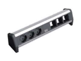 Bachmann DESK 1 Tischsteckdosenleiste, 3×T13, 0,2 m, 3×Leerplatz für Custom-Modul, ohne Schalter – Schwarz