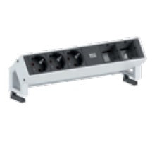 Bachmann DESK 2 Tischsteckdosenleiste, 3×T13, 0,2 m, 2×Leerplatz für Custommodul, ohne Schalter – silber