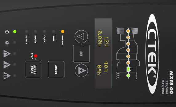 Ctek MXTS 40 Batterieladegerät 12/24 V, 40 A – 8-Stufig, für Blei-Säure (nass, AGM, Gel), Auto – Schwarz