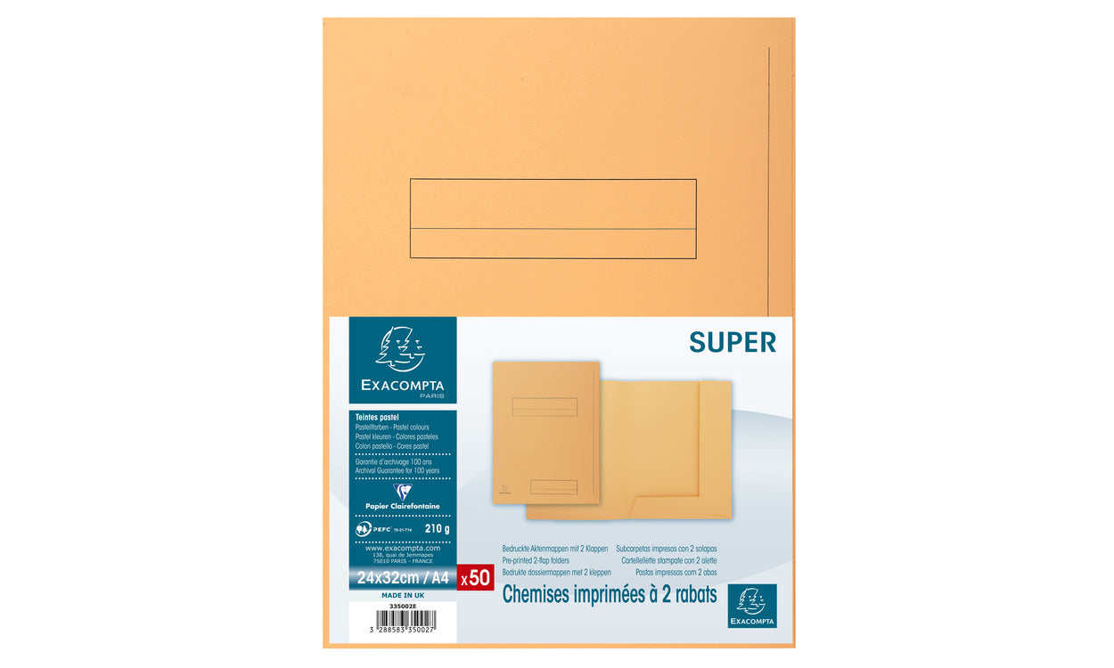 Exacompta Aktendeckel SUPER 250 – A4 – Karton – Chamois – 2 Einschlagklappen 100 mm – 50 Stk.