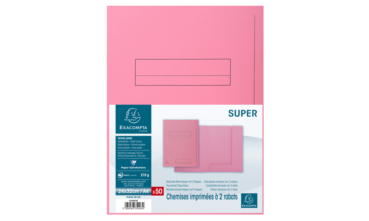 Exacompta Einlagemappe Super 250 A4 – Karton, Pink, 50 Stk.