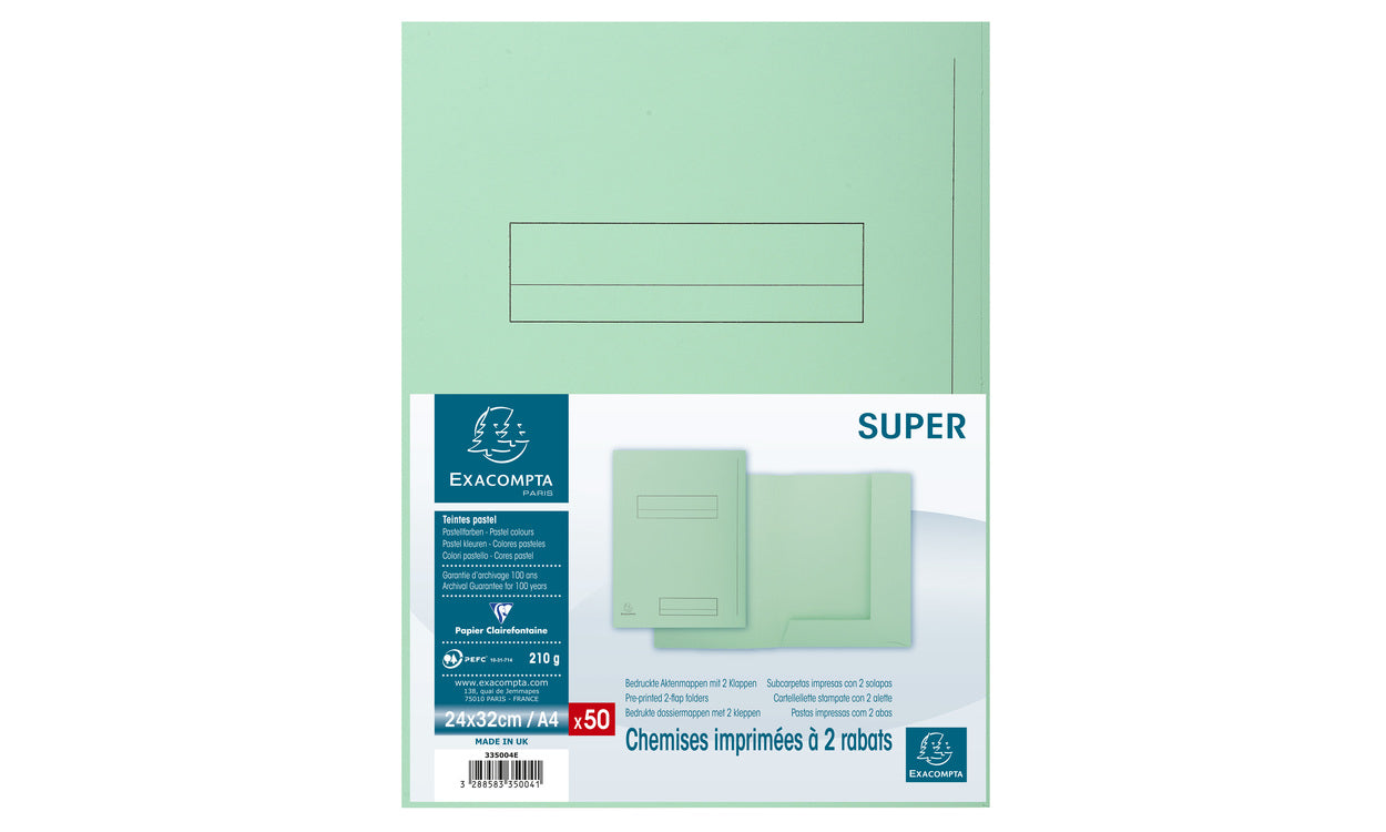 Exacompta Heftschoner SUPER 250 – A4 – Karton – Grün – 240 × 320 mm – 50 Stk.
