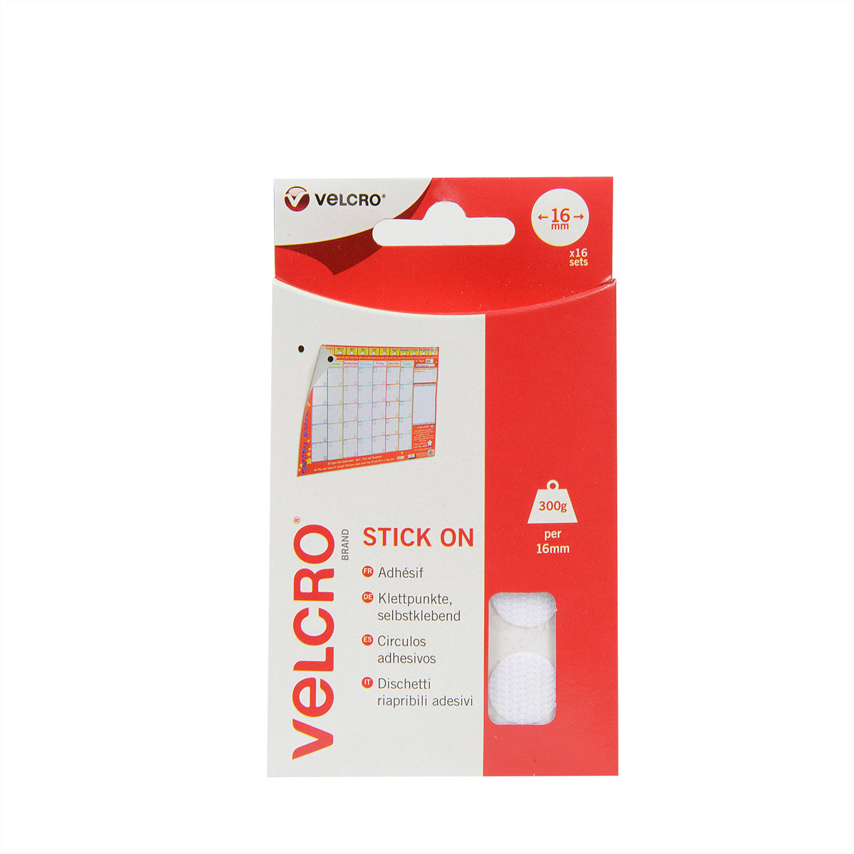 Velcro Selbstklebende Klettpunkte – 16 mm, weiss, 16 Stk.