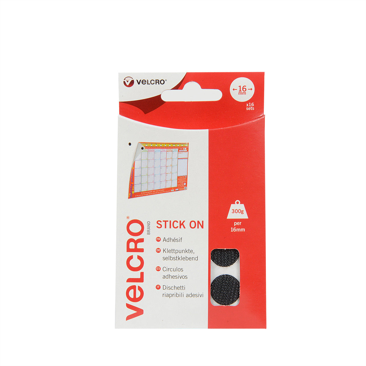 Velcro Selbstklebende Klettpunkte – 16 mm, 16 Stk., schwarz