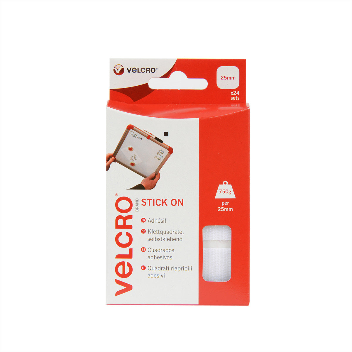 Velcro Klettquadrate – 25 mm × 25 mm, weiss, 24 Stk.
